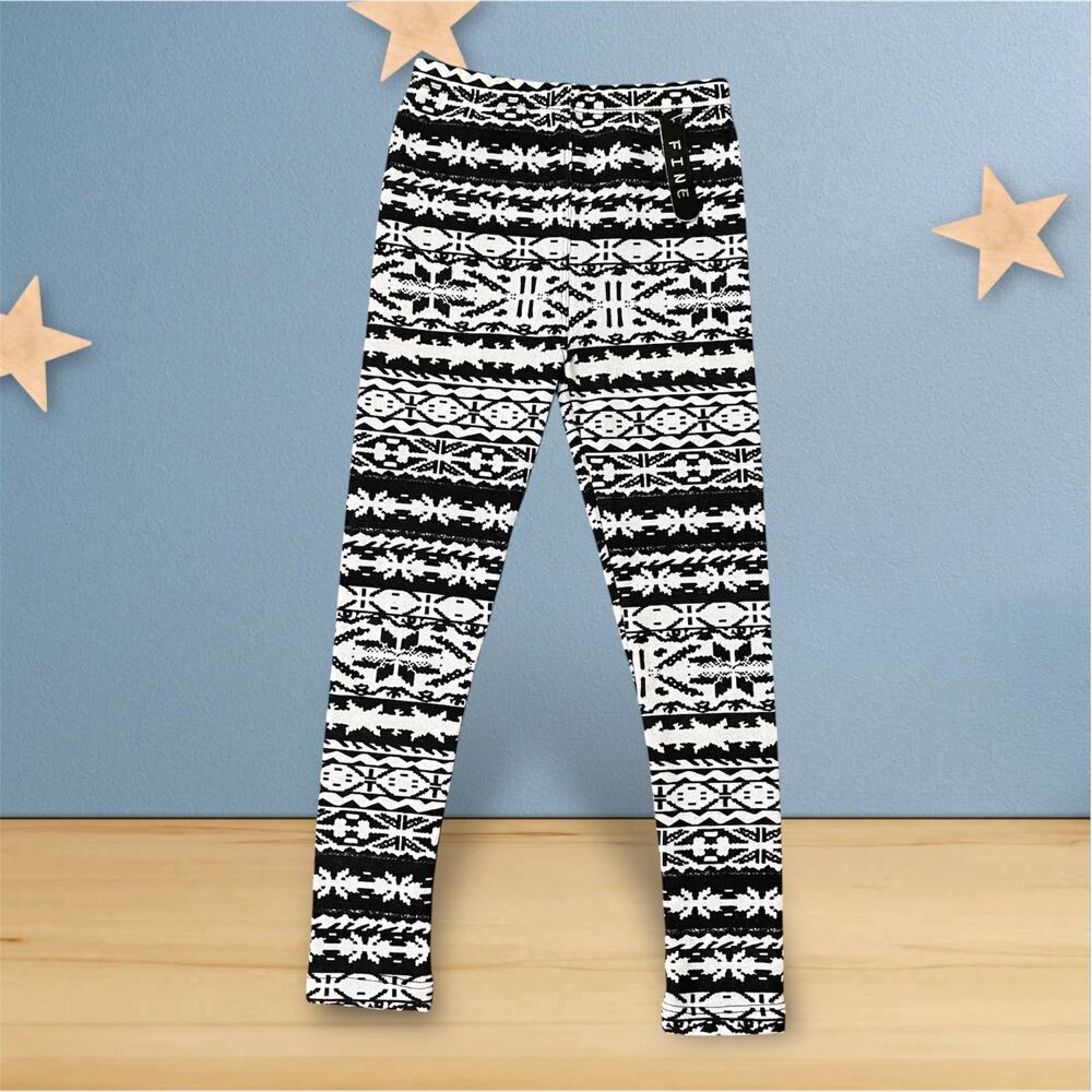FINE USA DESIGN Nordic Print Stretch Leggings Black Durable Little Girls Size L
